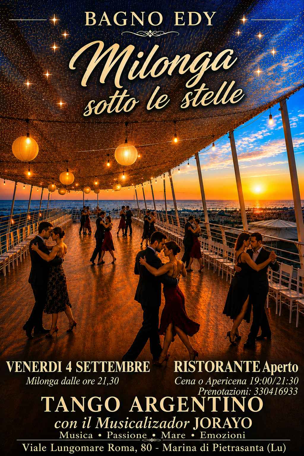 Milonga sotto le Stelle al Bagno Edy a Marina di Pietrasanta (Lu).