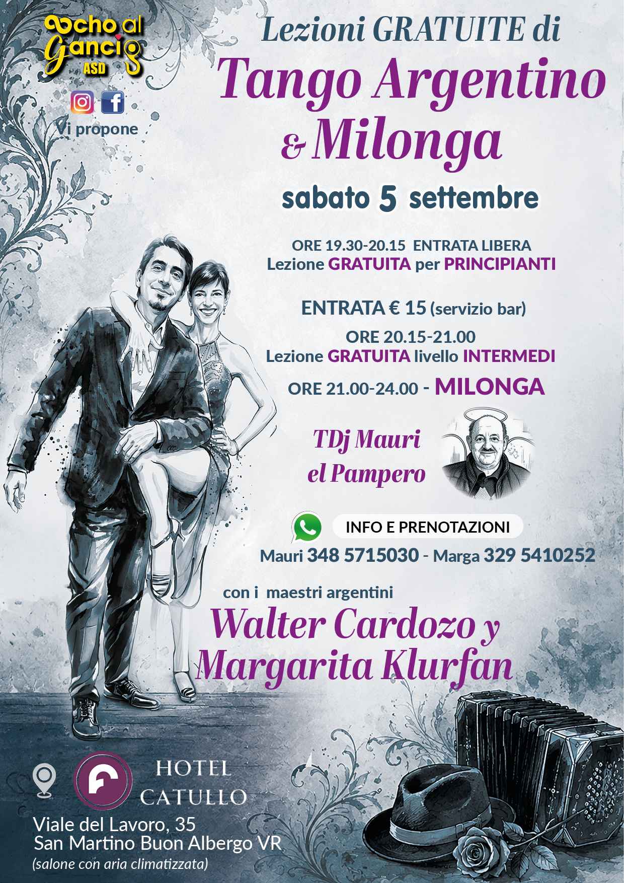 Lezione Gratuita di Tango per principianti e intermedi con Walter e Margarita +