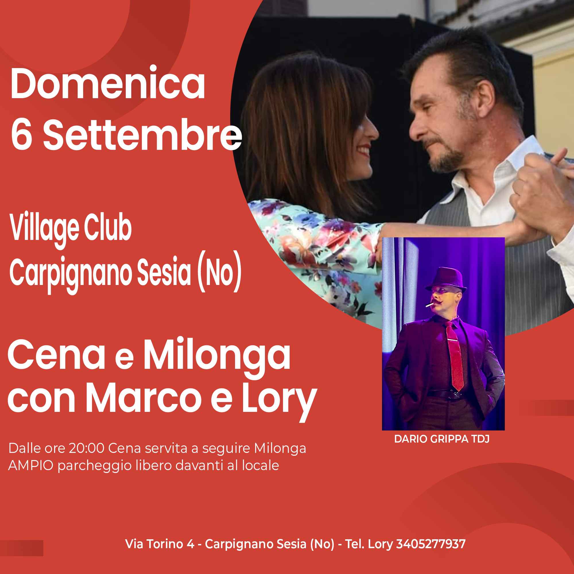 Cena + Milonga al Village di Carpignano Sesia (No) con Marco e Lory Tango Argentino