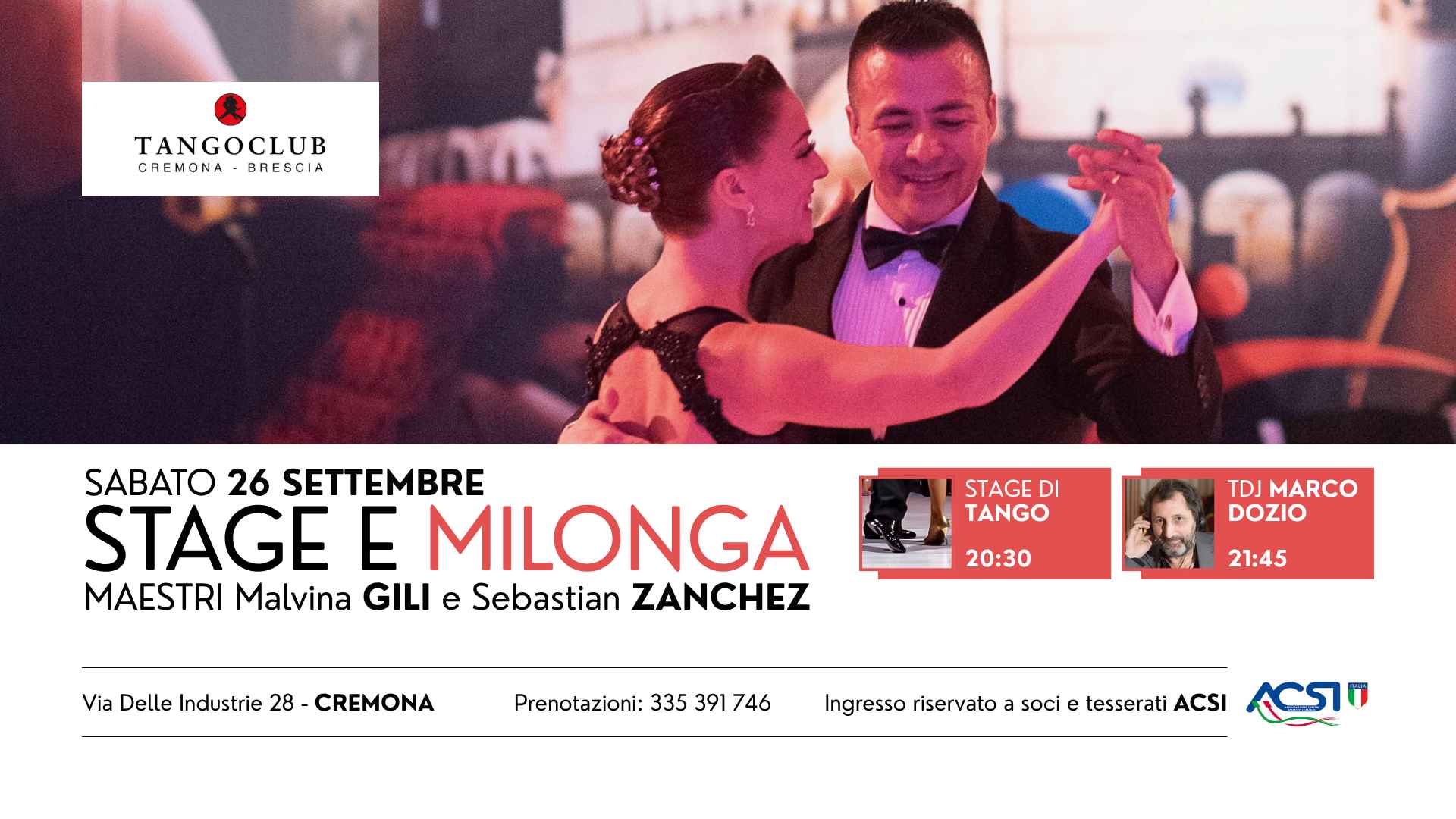 Milonga e Stage con i Maestri Malvina Gili e Sebastian Zanchez