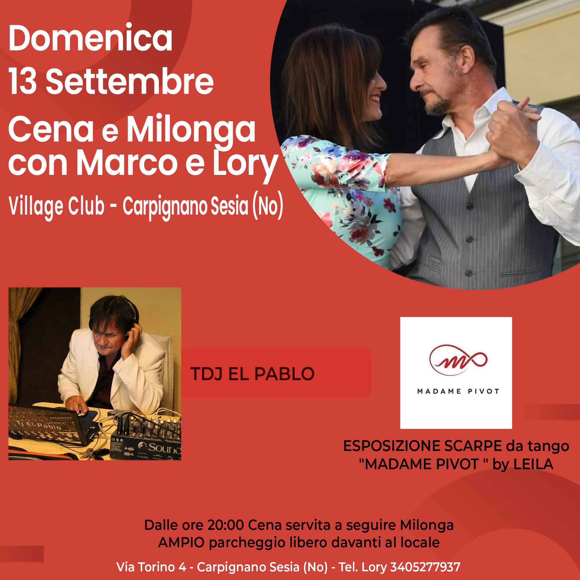 Cena + Milonga al Village di Carpignano Sesia (No) con Marco e Lory Tango Argentino