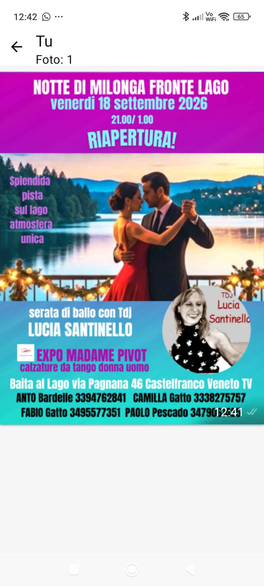 Milonga Baita al Lago: serata di ballo con Tdj Lucia Santinello; expò Madame Pivot