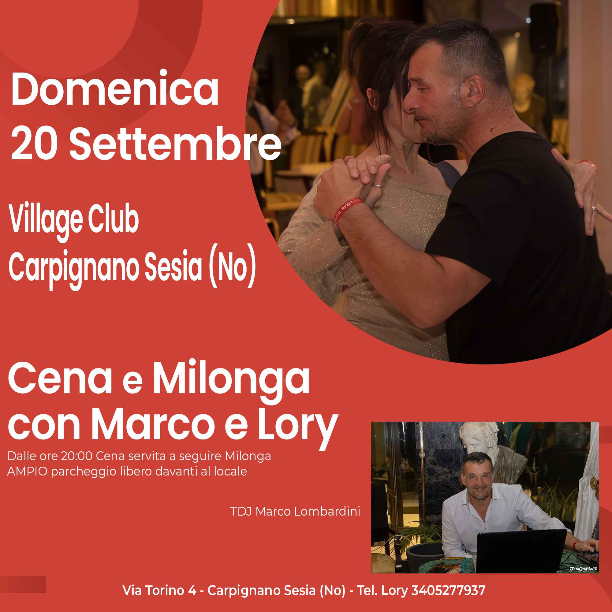 Cena + Milonga al Village di Carpignano Sesia (No) con Marco e Lory Tango Argentino