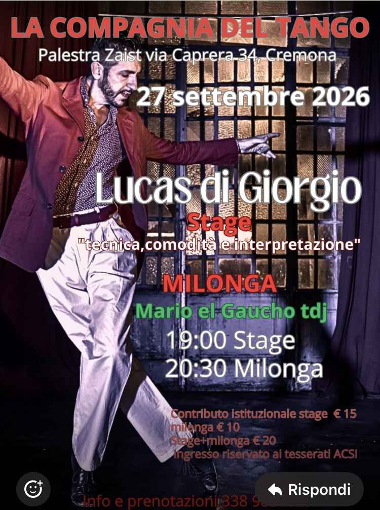Cdeltango Cr: Stage e Milonga con Lucas Di Giorgio