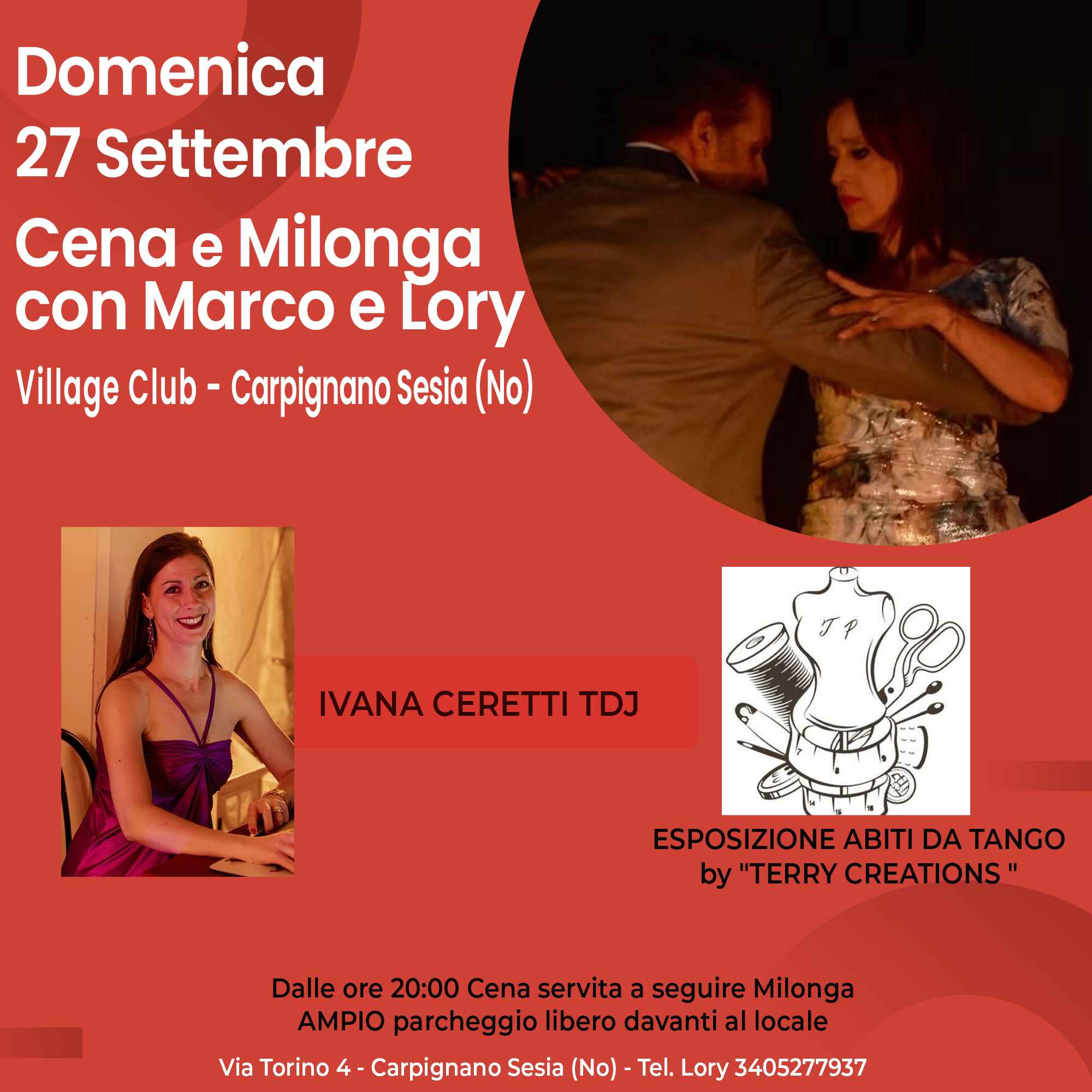Cena + Milonga al Village di Carpignano Sesia (No) con Marco e Lory Tango Argentino