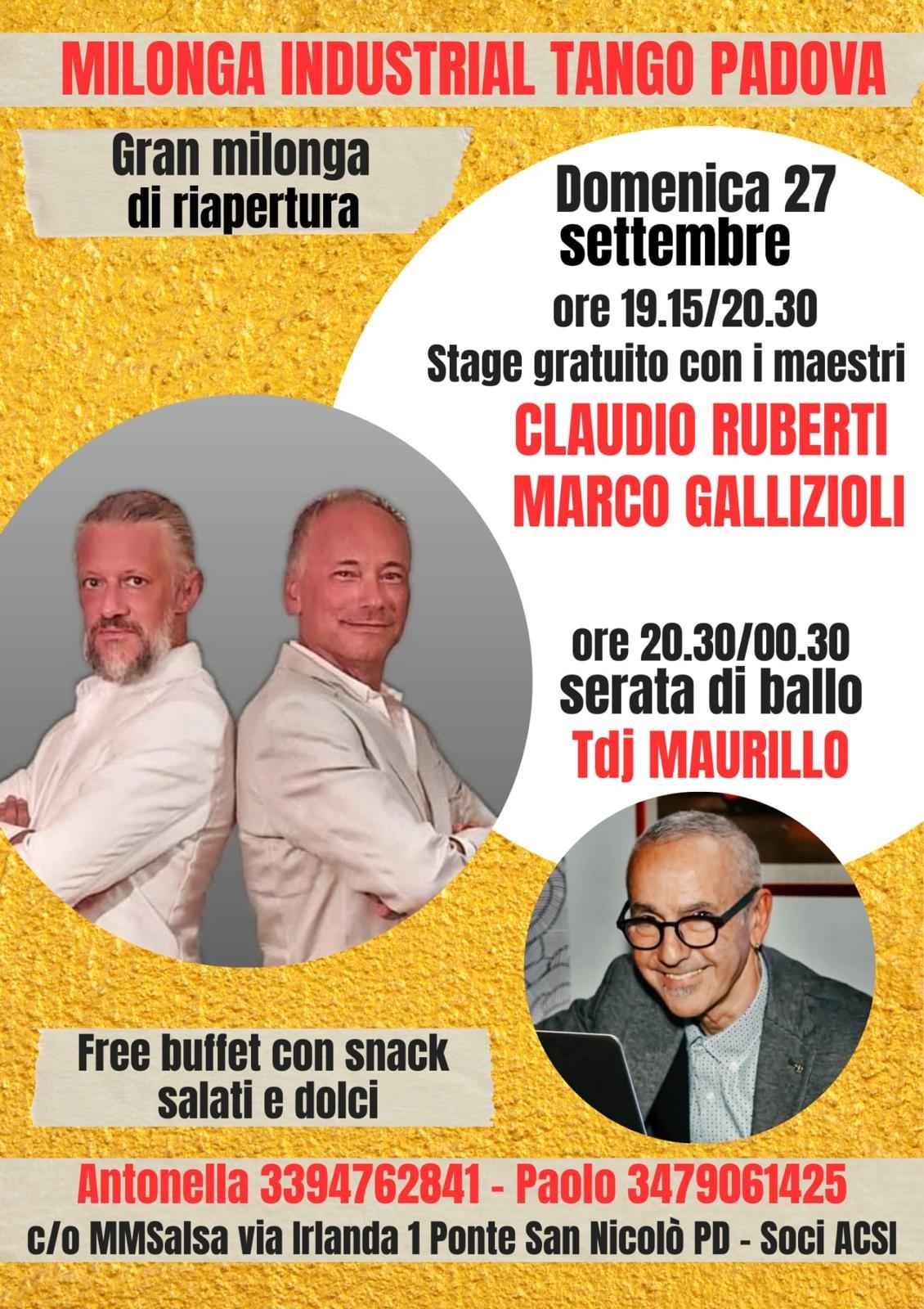 Industrial Tango: Stage gratuito con Claudio Ruberti e Marco Gallizioli; serata con Tdj Maurillo