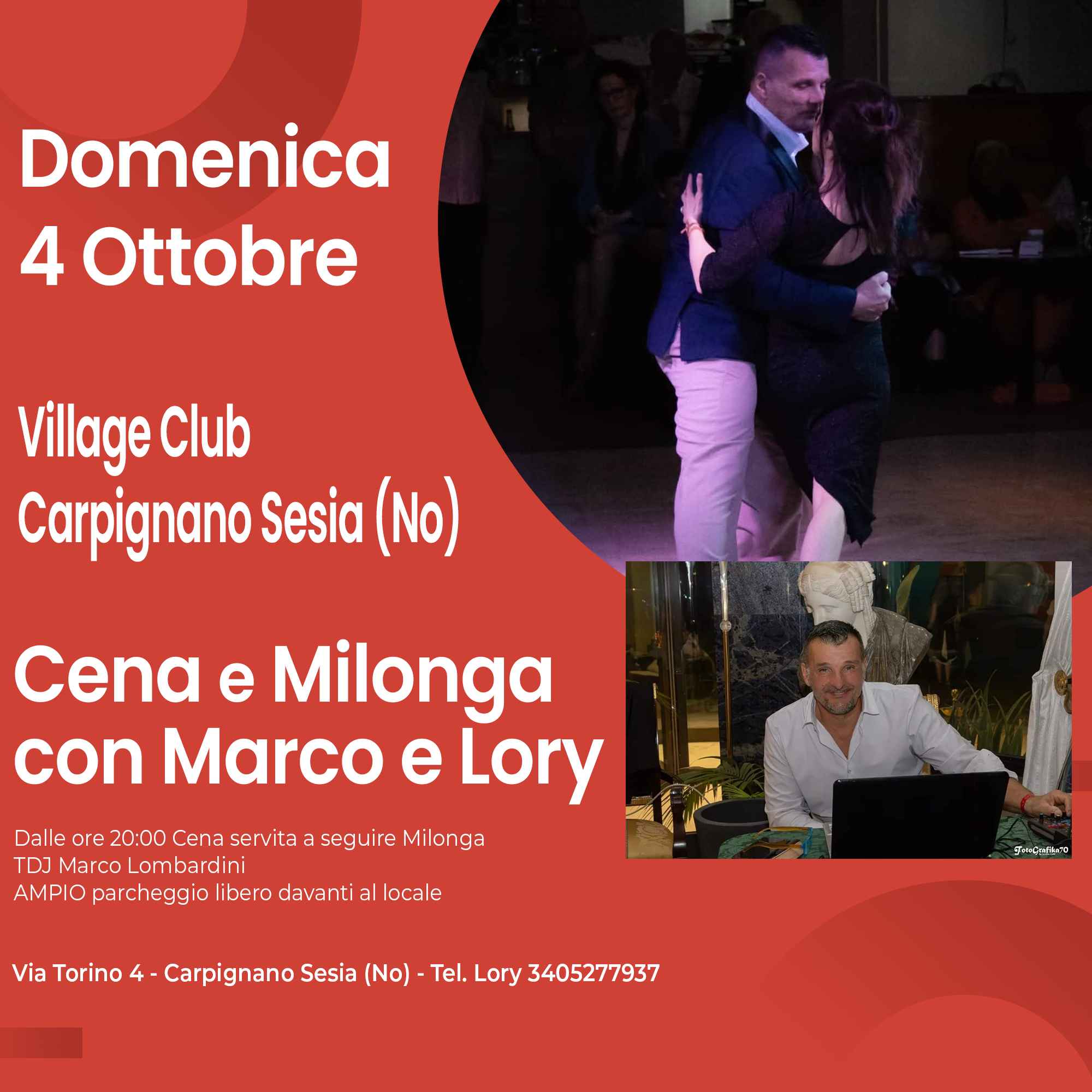 Cena + Milonga al Village di Carpignano Sesia (No) con Marco e Lory Tango Argentino