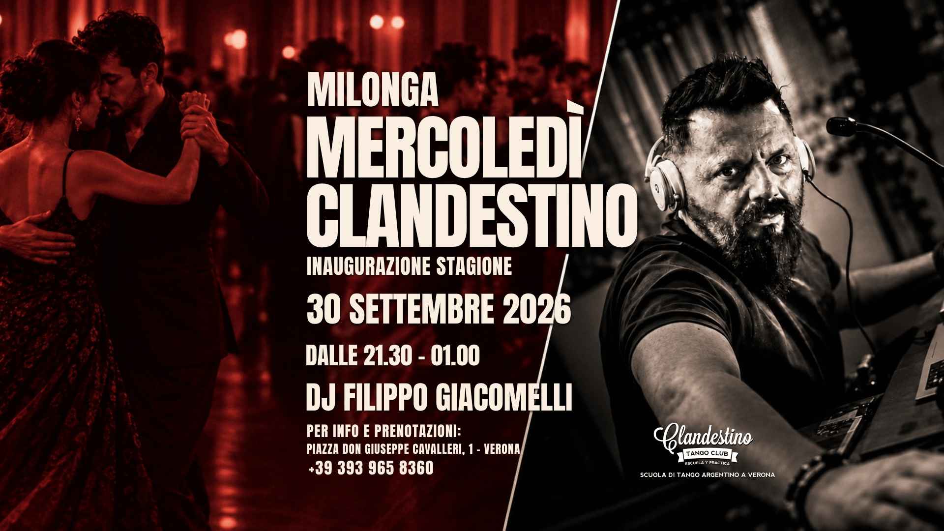 Milonga Clandestino Tango Club Verona - inaugurazione stagione | Dj Filippo Giacomelli