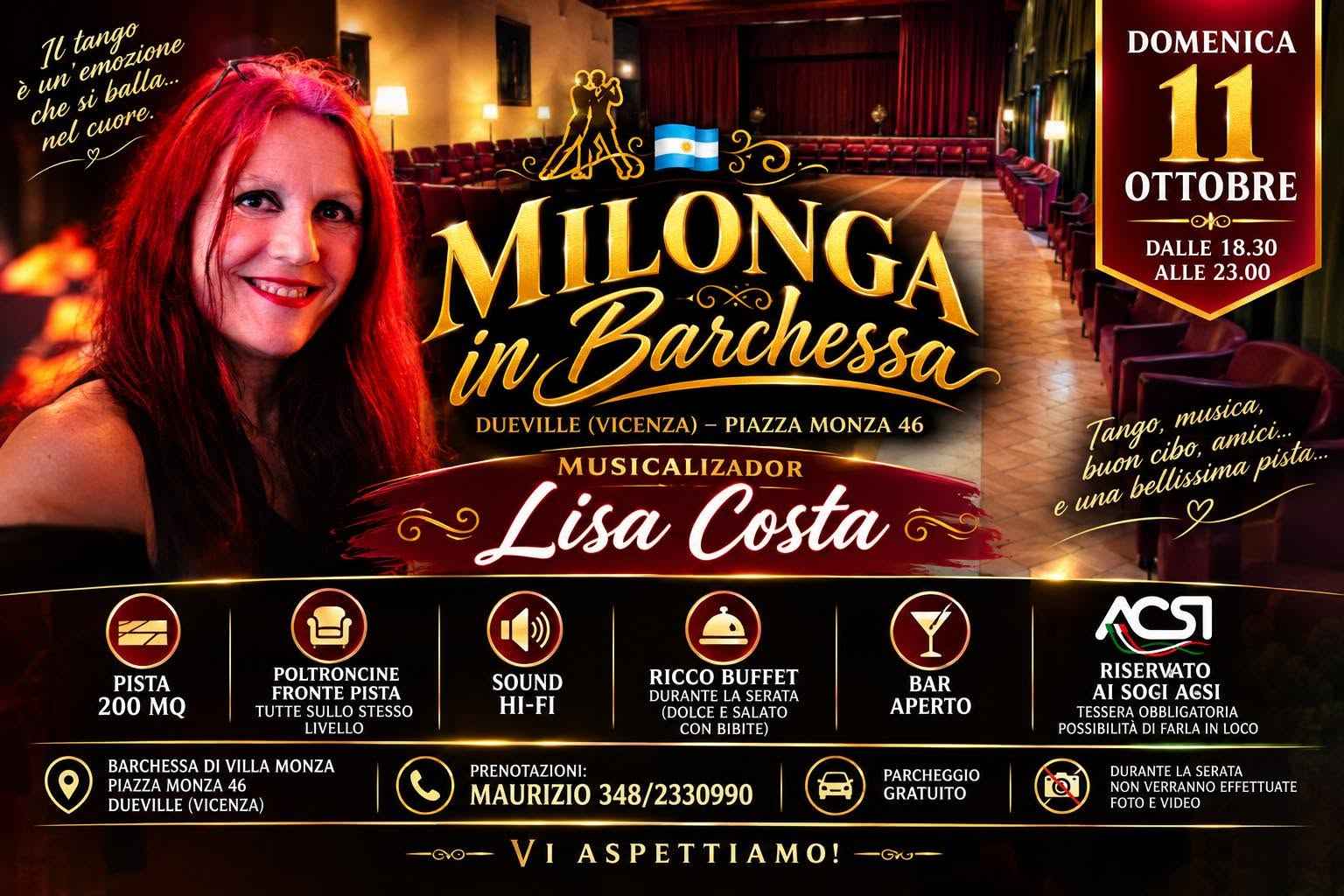 In Barchessa una domenica di Tango ed emozioni Special Guest Lisa Costa incluso ricco buffet