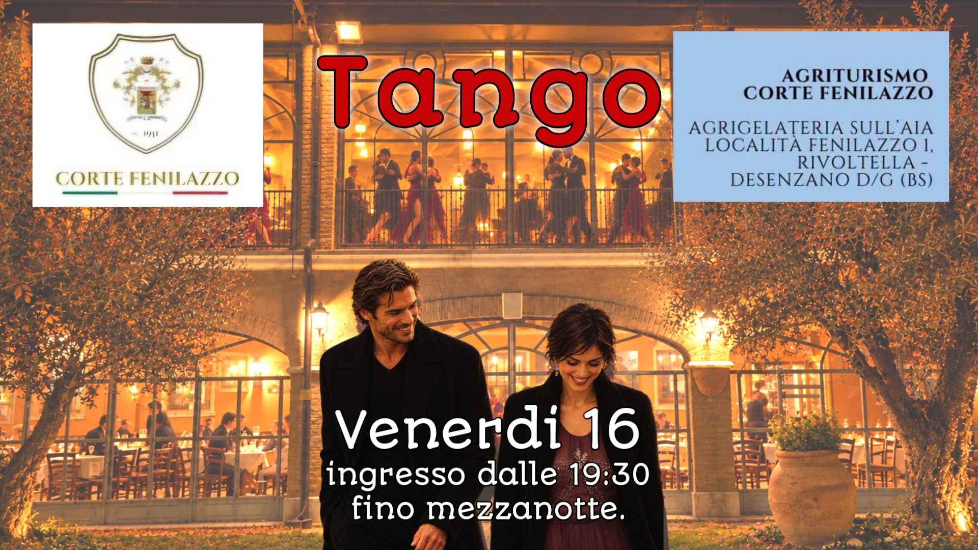 Venerdì 16 ottobre - dalle ore 19:30 Tango Alla Agrigelateria sull'aia