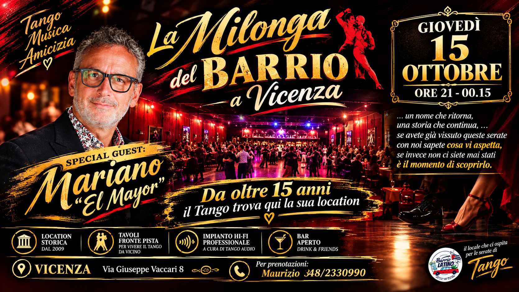 La Milonga del Barrio a Vicenza in consolle Mariano "el Mayor"