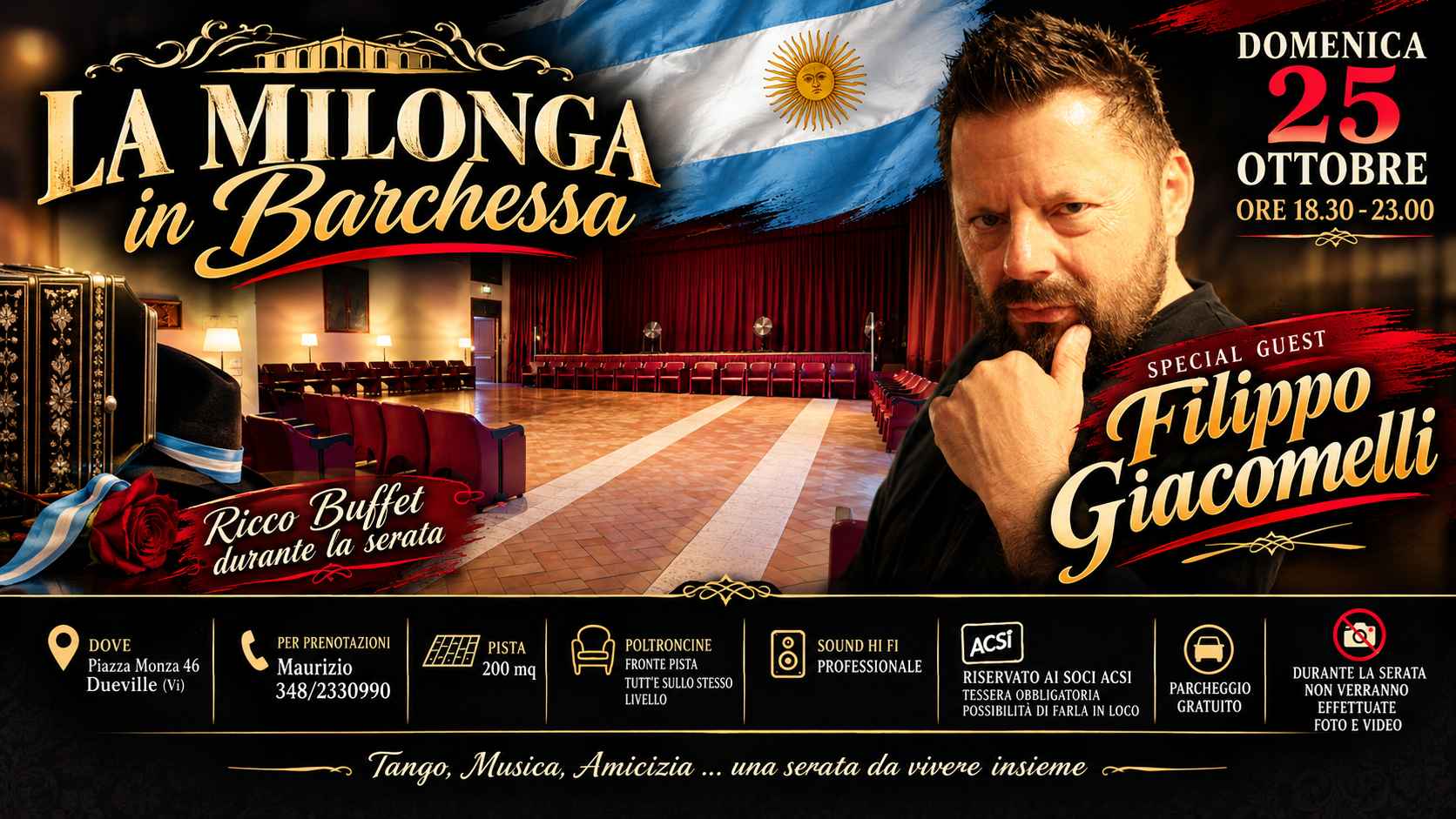 Pomeridiana di Tango Special Guest Filippo Giacomelli - ricco buffet durante la serata