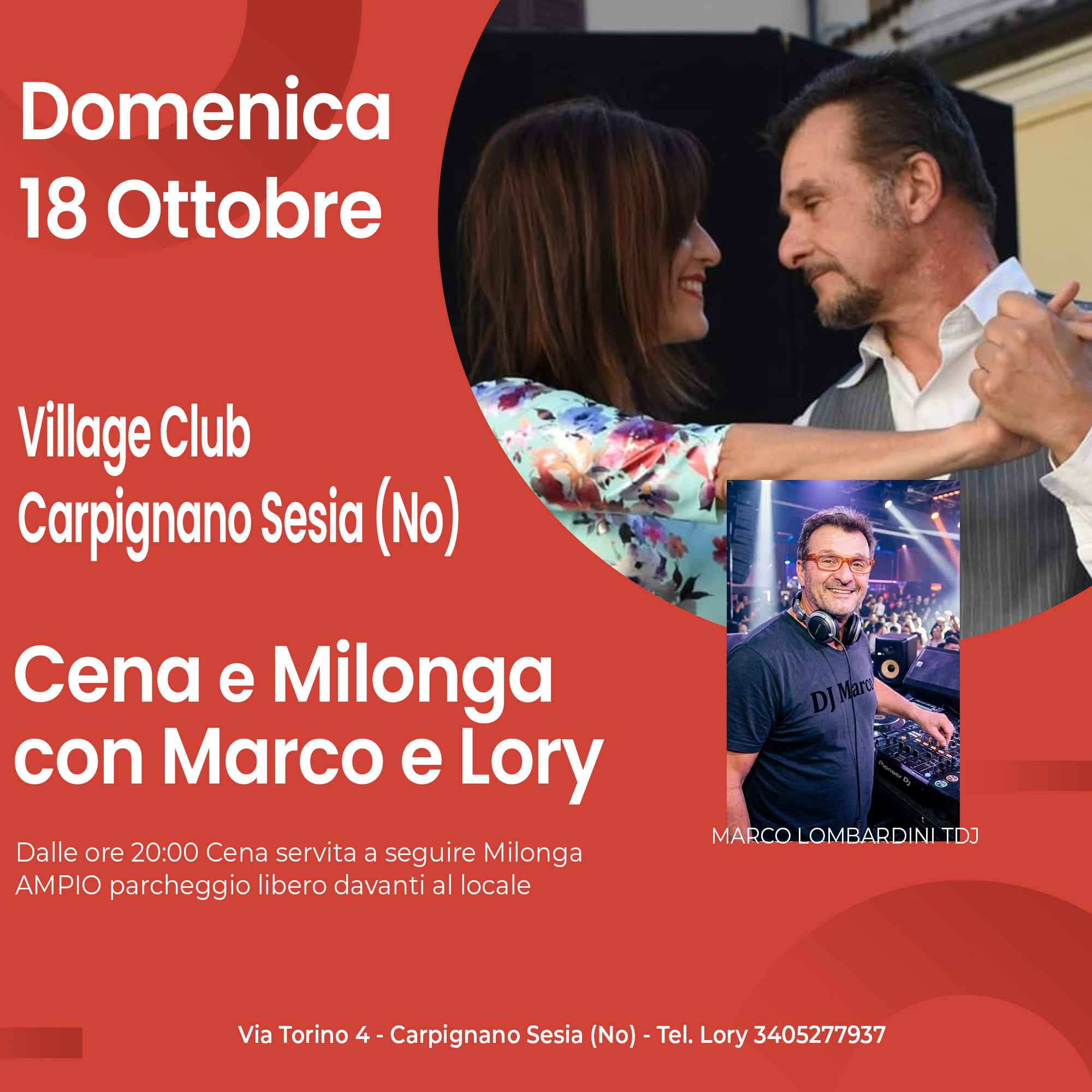 Cena + Milonga al Village di Carpignano Sesia (No) con Marco e Lory Tango Argentino